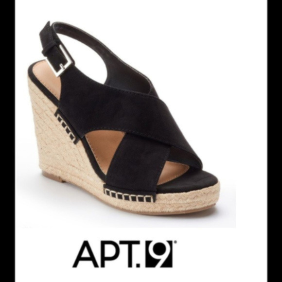 Apt. 9 Shoes - SOLD Apt. 9 Black Wedge Sandals Faux Suede Sz 9.5